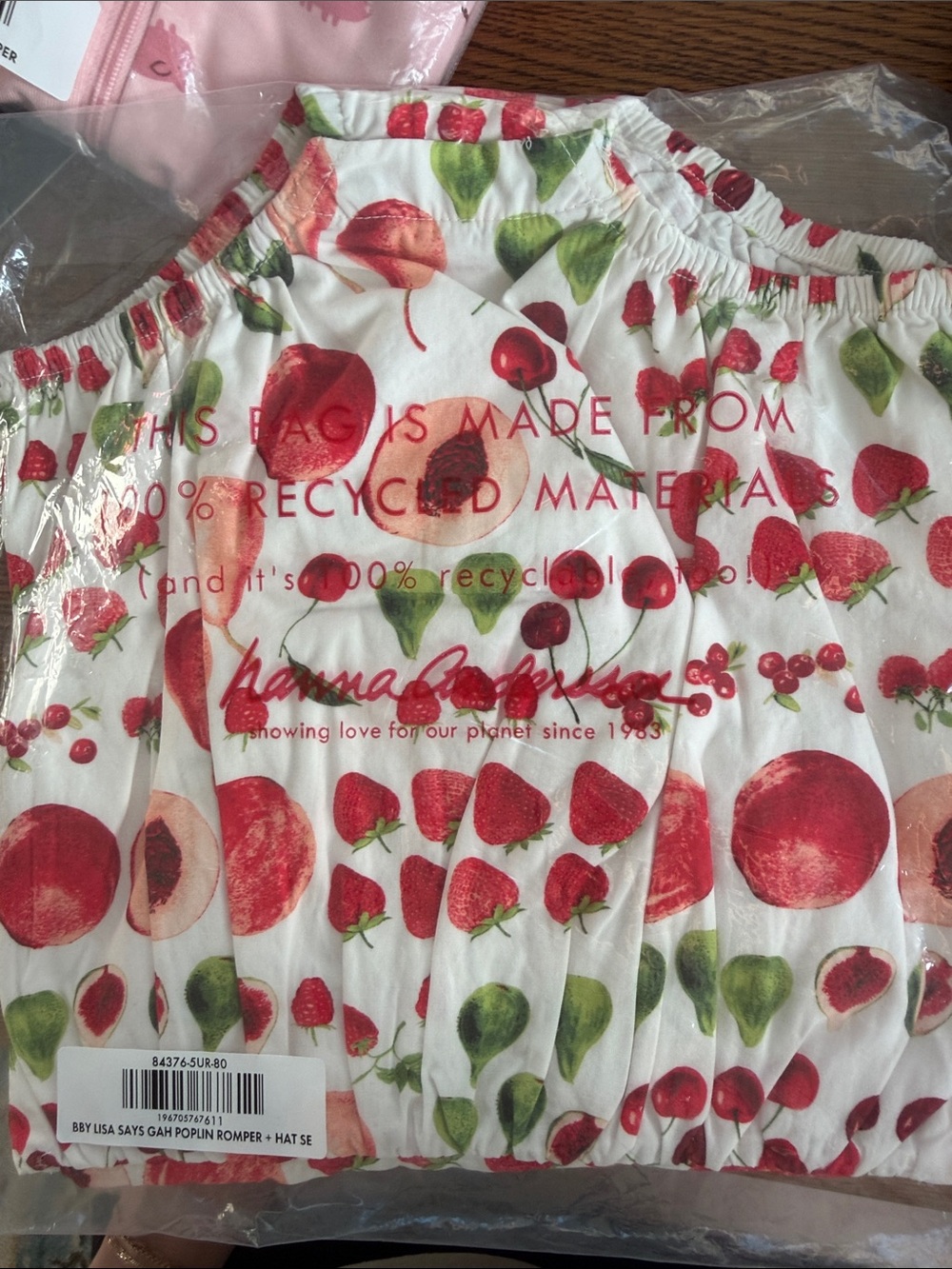 Hanna Andersson Fruit Poplin Romper & Hat Set - Red, Green on White